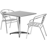 Flash Furniture TLH-ALUM-32SQ-017BCHR2-GG 31.5" Square Aluminum Indoor-Outdoor Table with 2 Slat Back Chairs