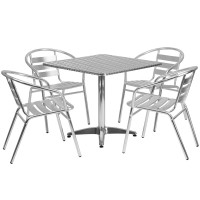 Flash Furniture TLH-ALUM-32SQ-017BCHR4-GG 31.5" Square Aluminum Indoor-Outdoor Table with 4 Slat Back Chairs
