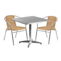 Flash Furniture TLH-ALUM-32SQ-020BGECHR2-GG Indoor-Outdoor Table Set in Aluminum Beige