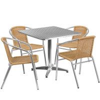 Flash Furniture TLH-ALUM-32SQ-020BGECHR4-GG Indoor-Outdoor Table Set in Aluminum Beige