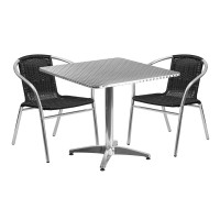 Flash Furniture TLH-ALUM-32SQ-020BKCHR2-GG Indoor-Outdoor Table Set in Aluminum Black
