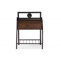 Baxton Studio TS7001-Black Jevenci Vintage Antique Dark Bronze Metal and Walnut Wood 1-Drawer Nightstand