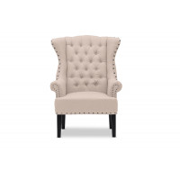Baxton Studio TSF-8132-CC-Beige Knuckey French Country Linen Nail Head Wing Back Armchair