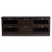 Baxton Studio TV834133-Wenge Adelino 63 Inches Wood TV Cabinet with 4 Glass Doors and 2 Drawers