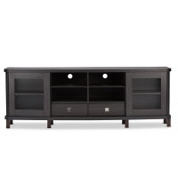 Baxton Studio TV838070-Embosse Walda 70-Inch Wood TV Cabinet with 2 Sliding Doors and 2 Drawers in Dark Brown