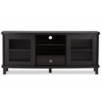 Baxton Studio TV838071-Embosse Walda 60-Inch Wood TV Cabinet with 2 Sliding Doors and 1 Drawer in Dark Brown