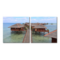 Baxton Studio VC-2070AB Idyllic Resort Mounted Photography Print Diptych in Multi