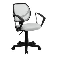 Flash Furniture Mid-Back White Mesh Task Chair and Computer Chair with Arms WA-3074-WHT-A-GG
