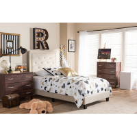 Baxton Studio WA1212-Twin-Beige Paris Beige Linen Upholstered Twin Size Tufting Bed