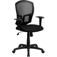 Flash Furniture Mid-Back Designer Back Task Chair with Padded Fabric Seat and Arms WL-3958SYG-BK-A-GG