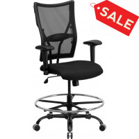 Flash Furniture HERCULES Series 400 lb. Capacity Big & Tall Black Mesh Drafting Stool with Arms WL-5029SYG-AD-GG
