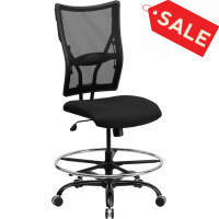 Flash Furniture HERCULES Series 400 lb. Capacity Big & Tall Black Mesh Drafting Stool WL-5029SYG-D-GG