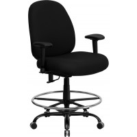 Flash Furniture HERCULES Series 400 lb. Capacity Big and Tall Black Fabric Drafting Stool with Arms and Extra WIDE Seat WL-715MG-BK-AD-GG