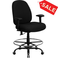 Flash Furniture HERCULES Series 400 lb. Capacity Big and Tall Black Fabric Drafting Stool with Arms and Extra WIDE Seat WL-715MG-BK-AD-GG