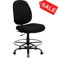 Flash Furniture HERCULES Series 400 lb. Capacity Big and Tall Black Fabric Drafting Stool with Extra WIDE Seat WL-715MG-BK-D-GG