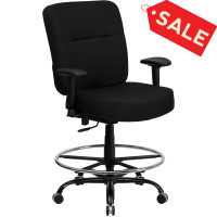 Flash Furniture HERCULES Series 400 lb. Capacity Big & Tall Black Fabric Drafting Stool with Arms and Extra WIDE Seat WL-735SYG-BK-AD-GG