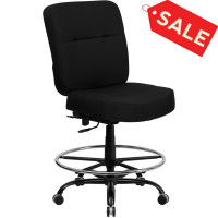 Flash Furniture HERCULES Series 400 lb. Capacity Big & Tall Black Fabric Drafting Stool with Extra WIDE Seat WL-735SYG-BK-D-GG