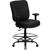 Flash Furniture HERCULES Series 400 lb. Capacity Big & Tall Black Leather Drafting Stool with Arms and Extra WIDE Seat WL-735SYG-BK-LEA-AD-GG