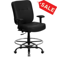 Flash Furniture HERCULES Series 400 lb. Capacity Big & Tall Black Leather Drafting Stool with Arms and Extra WIDE Seat WL-735SYG-BK-LEA-AD-GG