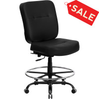 Flash Furniture HERCULES Series 400 lb. Capacity Big & Tall Black Leather Drafting Stool with Extra WIDE Seat WL-735SYG-BK-LEA-D-GG