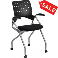 Flash Furniture Mobile Nesting Chair with Arms and Black Fabric Seat WL-A224V-A-GG