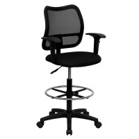 Flash Furniture Mid-Back Mesh Drafting Stool with Black Fabric Seat and Arms WL-A277-BK-AD-GG