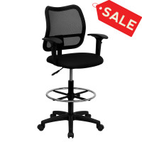 Flash Furniture Mid-Back Mesh Drafting Stool with Black Fabric Seat and Arms WL-A277-BK-AD-GG