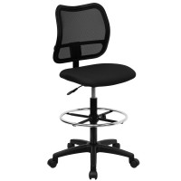 Flash Furniture Mid-Back Mesh Drafting Stool with Black Fabric Seat WL-A277-BK-D-GG