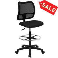 Flash Furniture Mid-Back Mesh Drafting Stool with Black Fabric Seat WL-A277-BK-D-GG