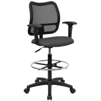 Flash Furniture Mid-Back Mesh Drafting Stool with Gray Fabric Seat and Arms WL-A277-GY-AD-GG