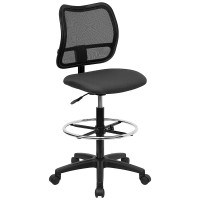 Flash Furniture Mid-Back Mesh Drafting Stool with Gray Fabric Seat WL-A277-GY-D-GG