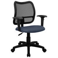 Flash Furniture Mid-Back Mesh Task Chair with Navy Blue Fabric Seat and Arms WL-A277-NVY-A-GG