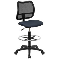 Flash Furniture Mid-Back Mesh Drafting Stool with Navy Blue Fabric Seat WL-A277-NVY-D-GG