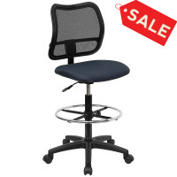Flash Furniture Mid-Back Mesh Drafting Stool with Navy Blue Fabric Seat WL-A277-NVY-D-GG