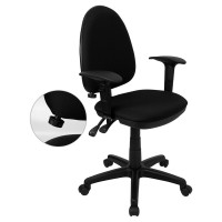 Flash Furniture Mid-Back Black Fabric Multi-Functional Task Chair with Arms and Adjustable Lumbar Support WL-A654MG-BK-A-GG