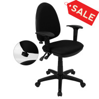 Flash Furniture Mid-Back Black Fabric Multi-Functional Task Chair with Arms and Adjustable Lumbar Support WL-A654MG-BK-A-GG
