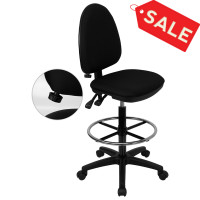 Flash Furniture Mid-Back Black Fabric Multi-Functional Drafting Stool with Adjustable Lumbar Support WL-A654MG-BK-D-GG