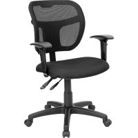 Flash Furniture Mid-Back Mesh Task Chair with Black Fabric Seat and Arms WL-A7671SYG-BK-A-GG