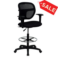 Flash Furniture Mid-Back Mesh Drafting Stool with Black Fabric Seat and Arms WL-A7671SYG-BK-AD-GG