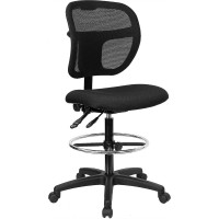 Flash Furniture Mid-Back Mesh Drafting Stool with Black Fabric Seat WL-A7671SYG-BK-D-GG