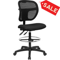 Flash Furniture Mid-Back Mesh Drafting Stool with Black Fabric Seat WL-A7671SYG-BK-D-GG