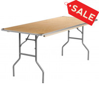 Flash Furniture 30'' x 72'' Rectangular HEAVY DUTY Birchwood Folding Banquet Table with METAL Edges and Protective Corner Guards XA-3072-BIRCH-M-GG
