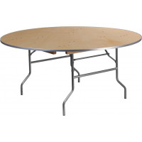 Flash Furniture XA-66-BIRCH-M-GG 66" Round Heavy Duty Birchwood Folding Banquet Table With Metal Edges