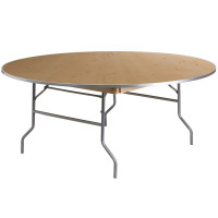 Flash Furniture 72'' Round HEAVY DUTY Birchwood Folding Banquet Table with METAL Edges XA-72-BIRCH-M-GG