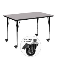 Flash Furniture XU-A2448-REC-GY-T-A-CAS-GG Mobile Rectangular Activity Table with Grey Thermal Fused Laminate Top and Standard Height Adjustable Legs