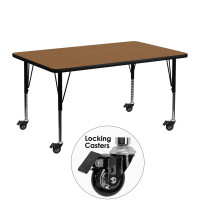 Flash Furniture XU-A2448-REC-OAK-T-P-CAS-GG Mobile Rectangular Activity Table Oak Thermal Laminate w/ Adjustable Pre-School Legs