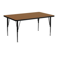 Flash Furniture 24''W x 48''L Rectangular Activity Table with Oak Thermal Fused Laminate Top and Height Adjustable Short Legs XU-A2448-REC-OAK-T-P-GG