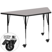 Flash Furniture XU-A2448-TRAP-GY-H-A-CAS-GG Mobile Trapezoid Activity Table High Pressure Grey Laminatew/ Adjustable Legs