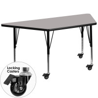 Flash Furniture XU-A2448-TRAP-GY-H-P-CAS-GG Mobile Trapezoid Activity Table High Pressure Grey Laminate w/Adjustable Pre-School Legs