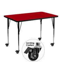 Flash Furniture XU-A3048-REC-RED-T-A-CAS-GG Mobile Rectangular Activity Table with Standard Height Adjustable Legs
